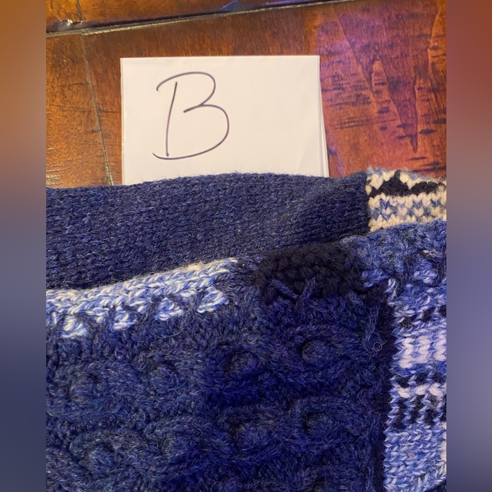 Vintage Jones New York SPORT Women Hand Knit Sweater Sz L Blue White 100% Wool - Picture 14 of 14